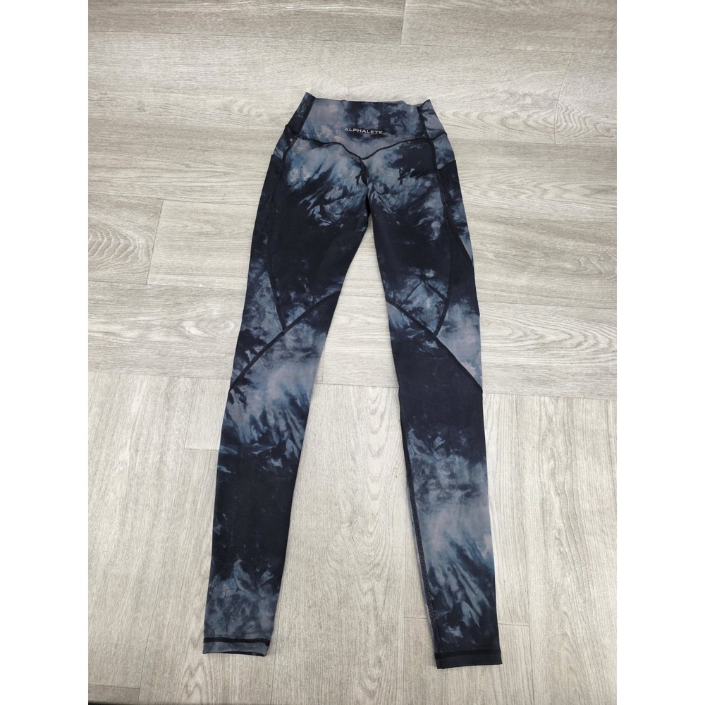 Alphalete Women's Surface Power Leggings 27" Black Oil Stain High Rise XS-S